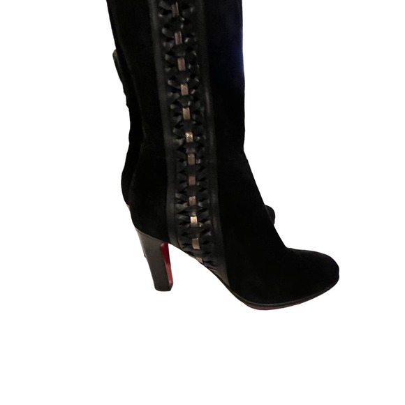 Christian Louboutin Over Thé Knee Boots sz38 Soft Suede Braided Leather Bow - Picture 6 of 12